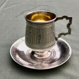 Cup and saucer Russian silver metal