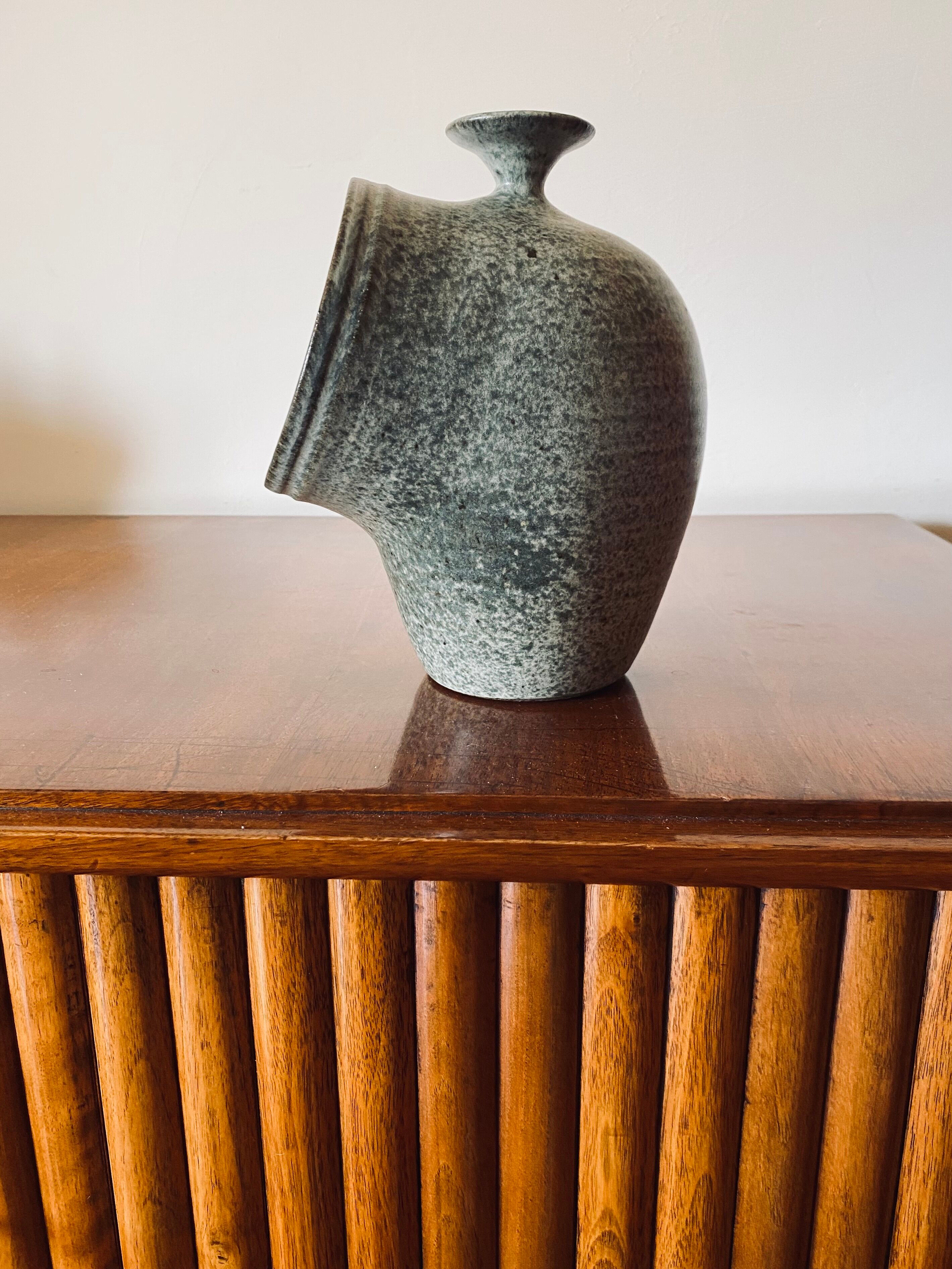 Organic green ceramic vase, France 1960s
