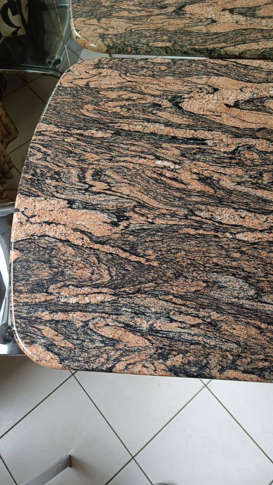 Vintage natural stone table with central architectural base, 70s.