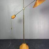 Italian Adjustable Floor Lamp in Pencil Reed Rattan Bamboo and Brass, 1970s