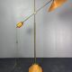 Lampadaire italien réglable en rotin cannelé, bambou et laiton, années 1970