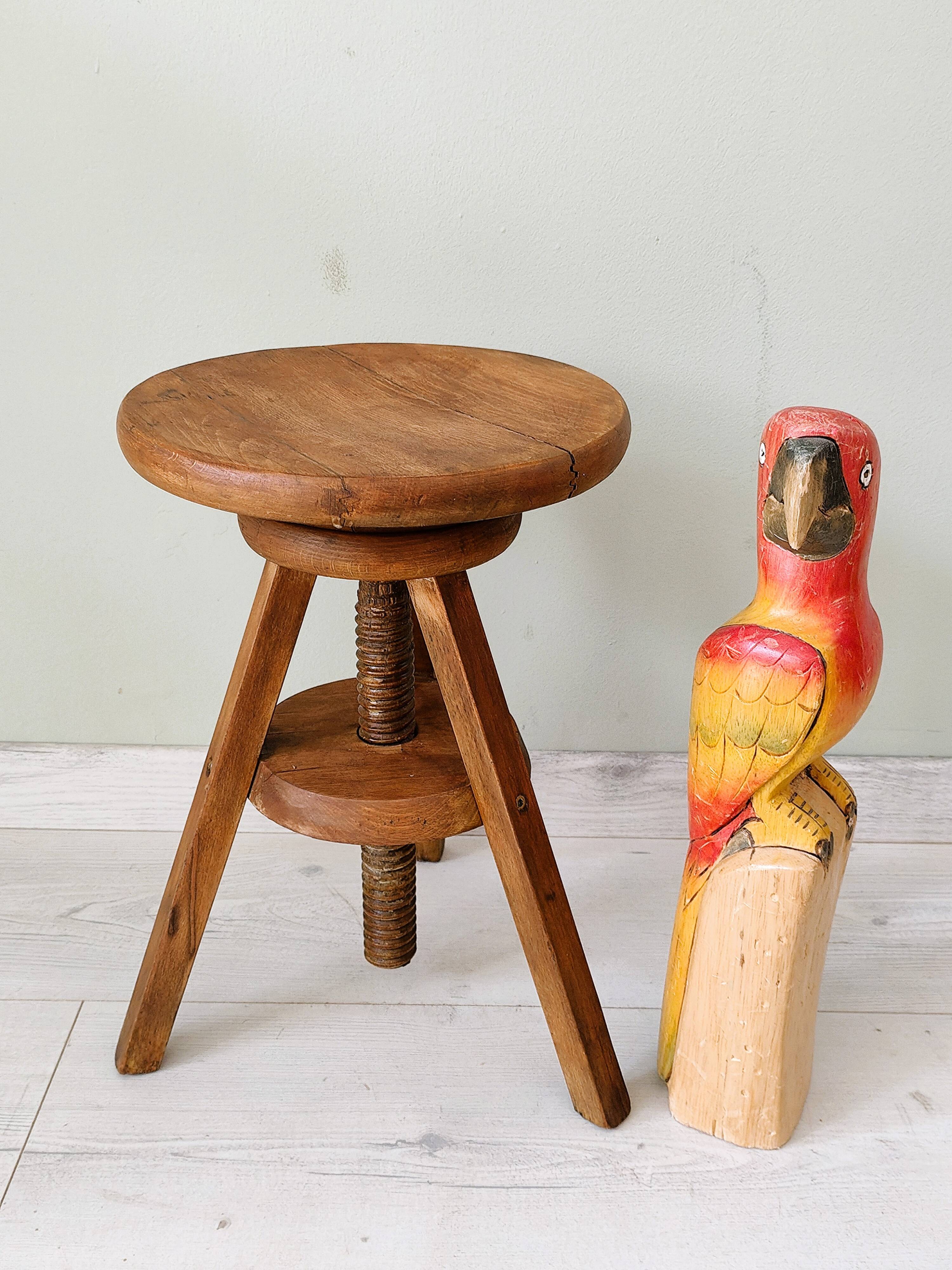 Adjustable vintage workshop stool made of solid wood