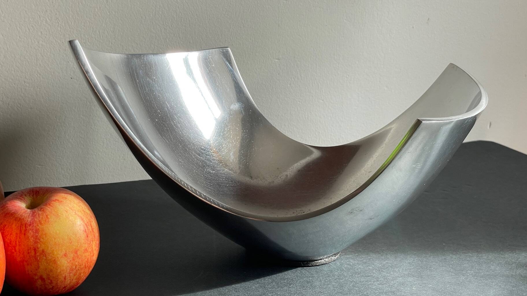 Vintage polished metal fruit bowl