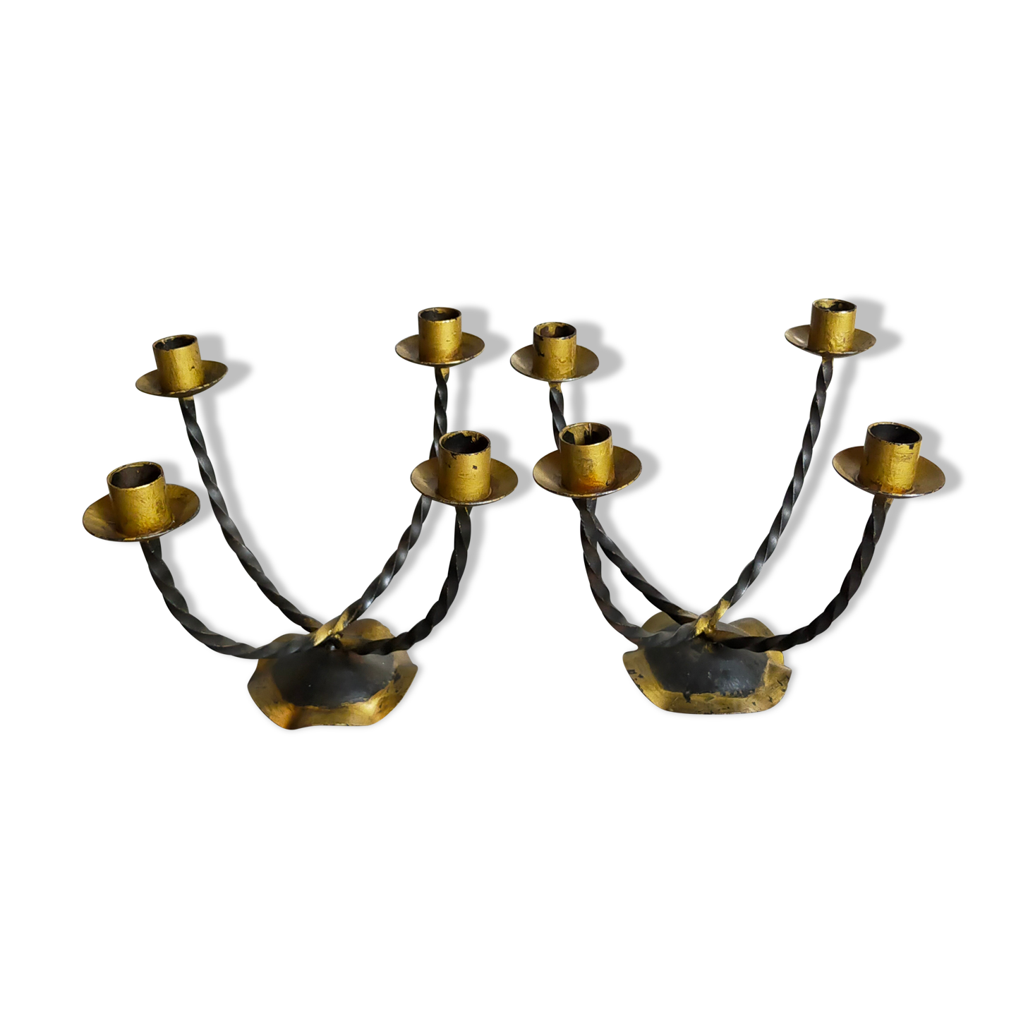 Pair of wrought iron candle holders four arms 50s
