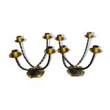 Pair of wrought iron candle holders four arms 50s