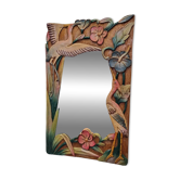 Vintage Balinese Wooden Mirror With Herons And Flowers, 1980/90s