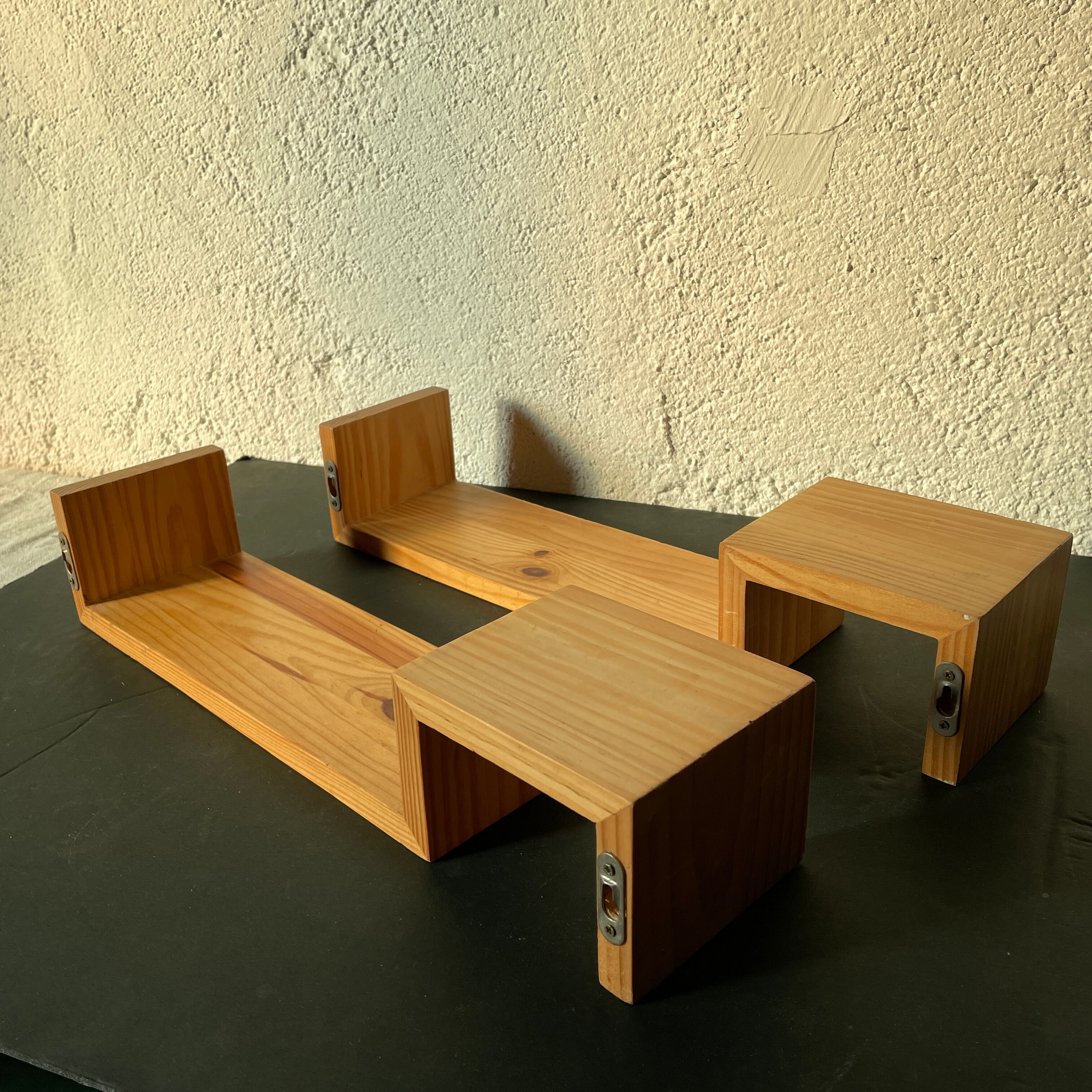 Pair wooden wall shelves 1970