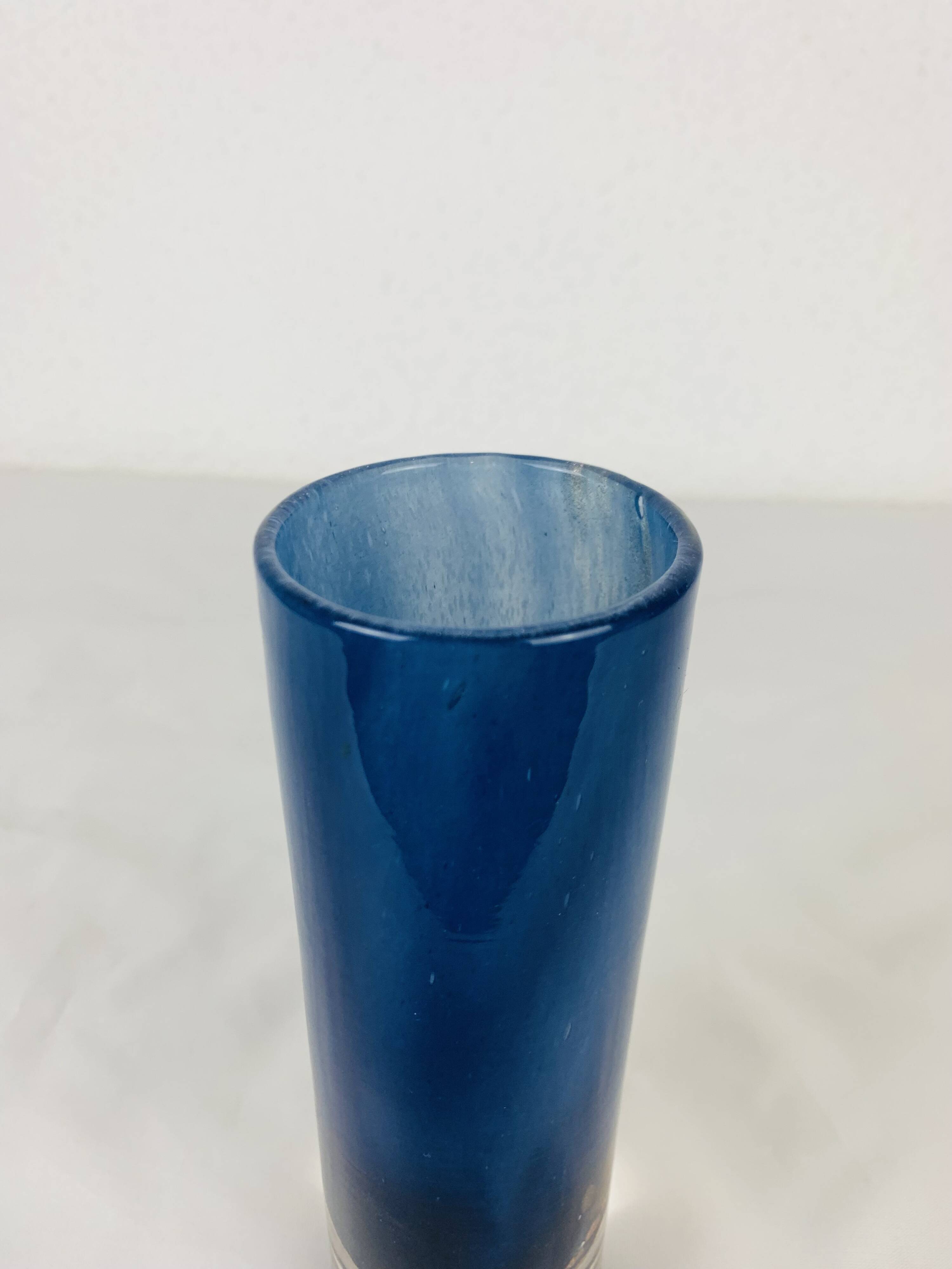 Vintage blue glass roller vase