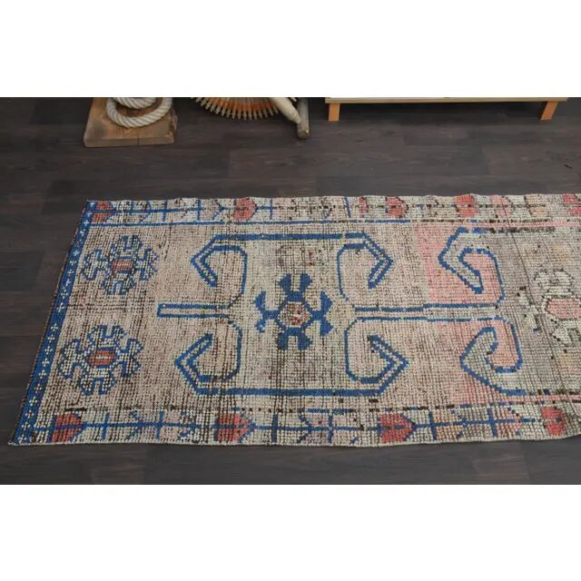 1970s Turkish Oushak Handmade Wool Cotton Orange Runner Rug 91x291