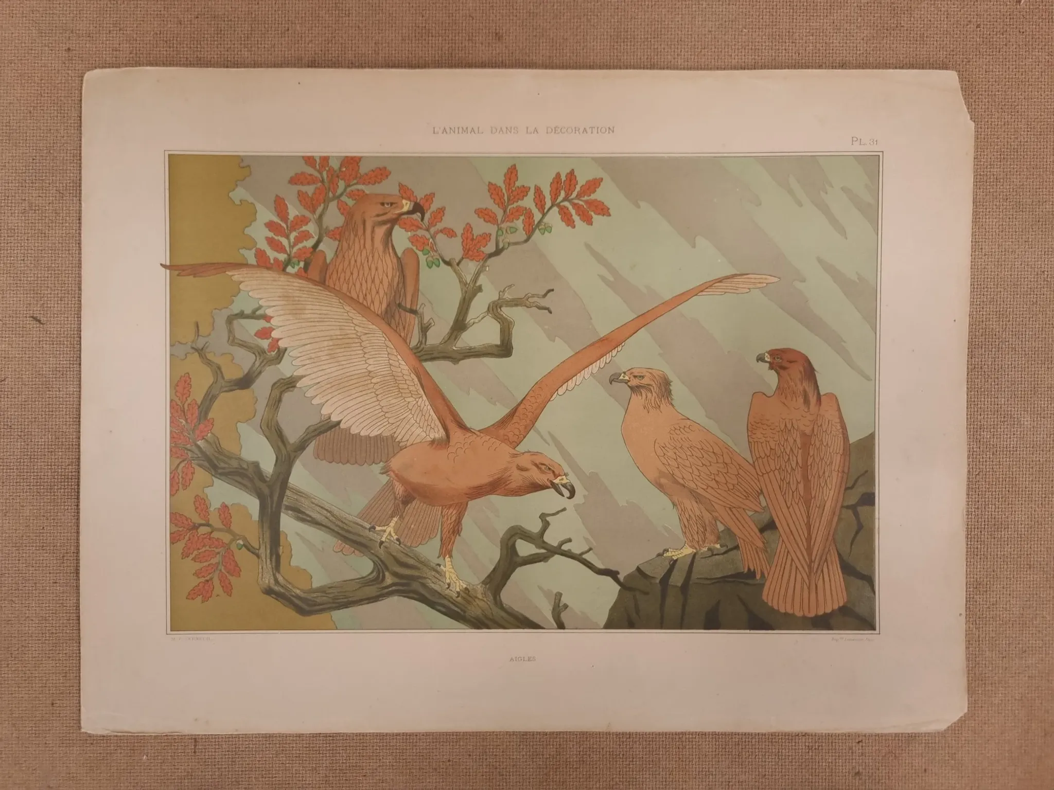 Art nouveau lithograph 'Aigles' – eagles, M.P. Verneuil, 1897