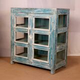 Ancien vaisselier en teck birman patine bleue-blanche d'origine