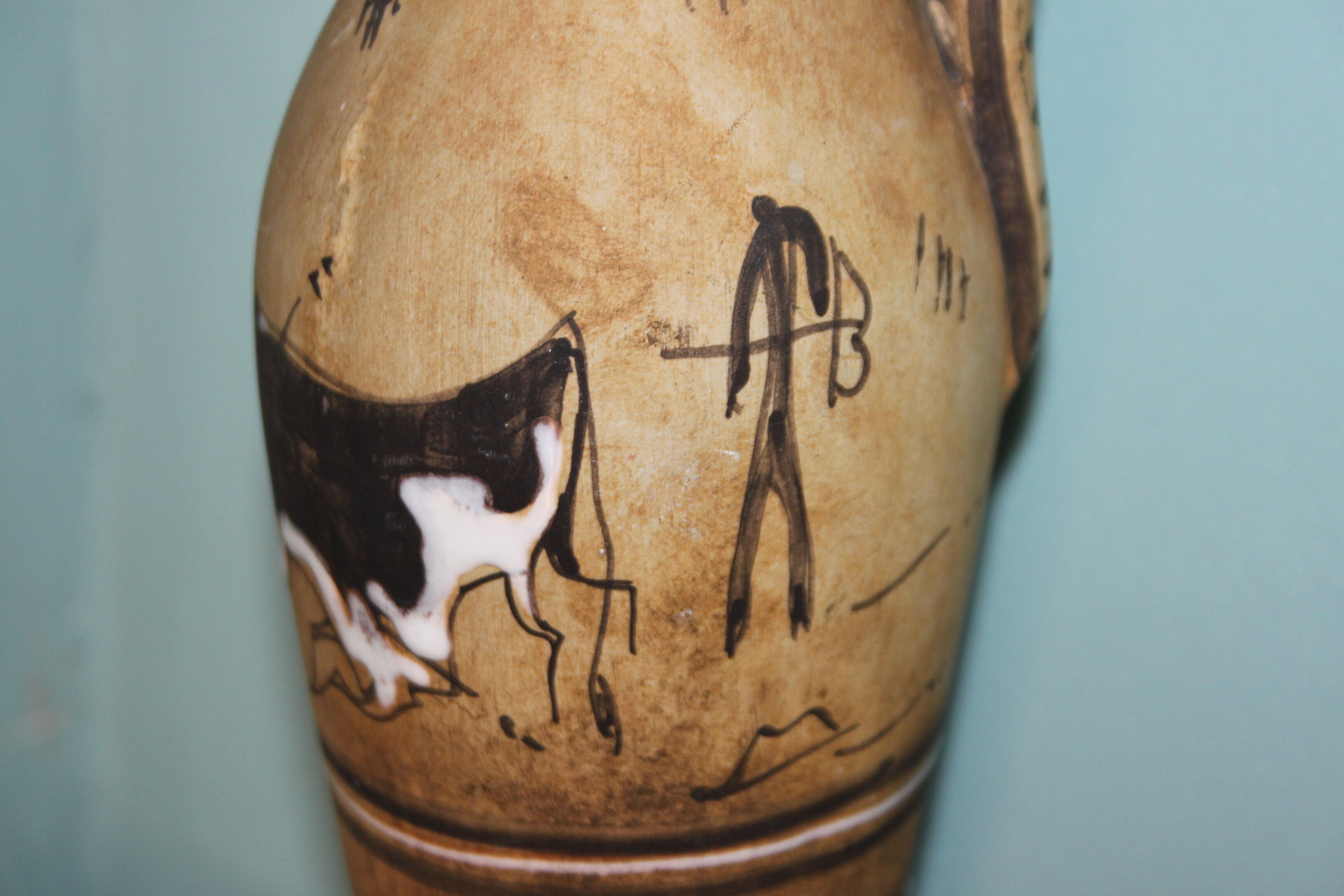 Vintage ceramics from Vallauris. Aiguière of the years 70. Signed Santi.