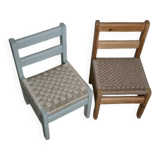 Set of two children's chairs in wood, jute and sisal
