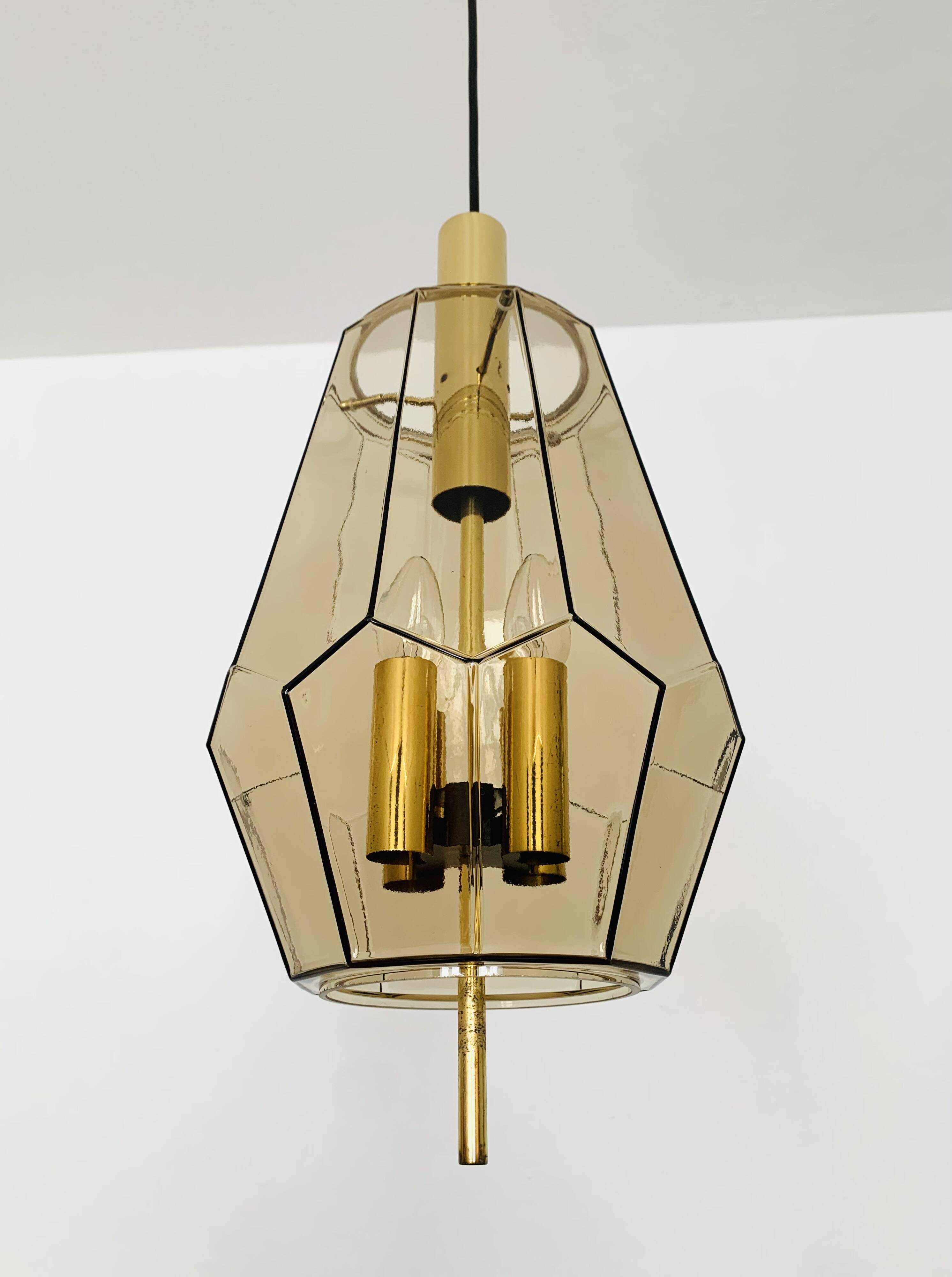 Set of 2 Smoked Glass Pendant Lamps by Glashütte Limburg