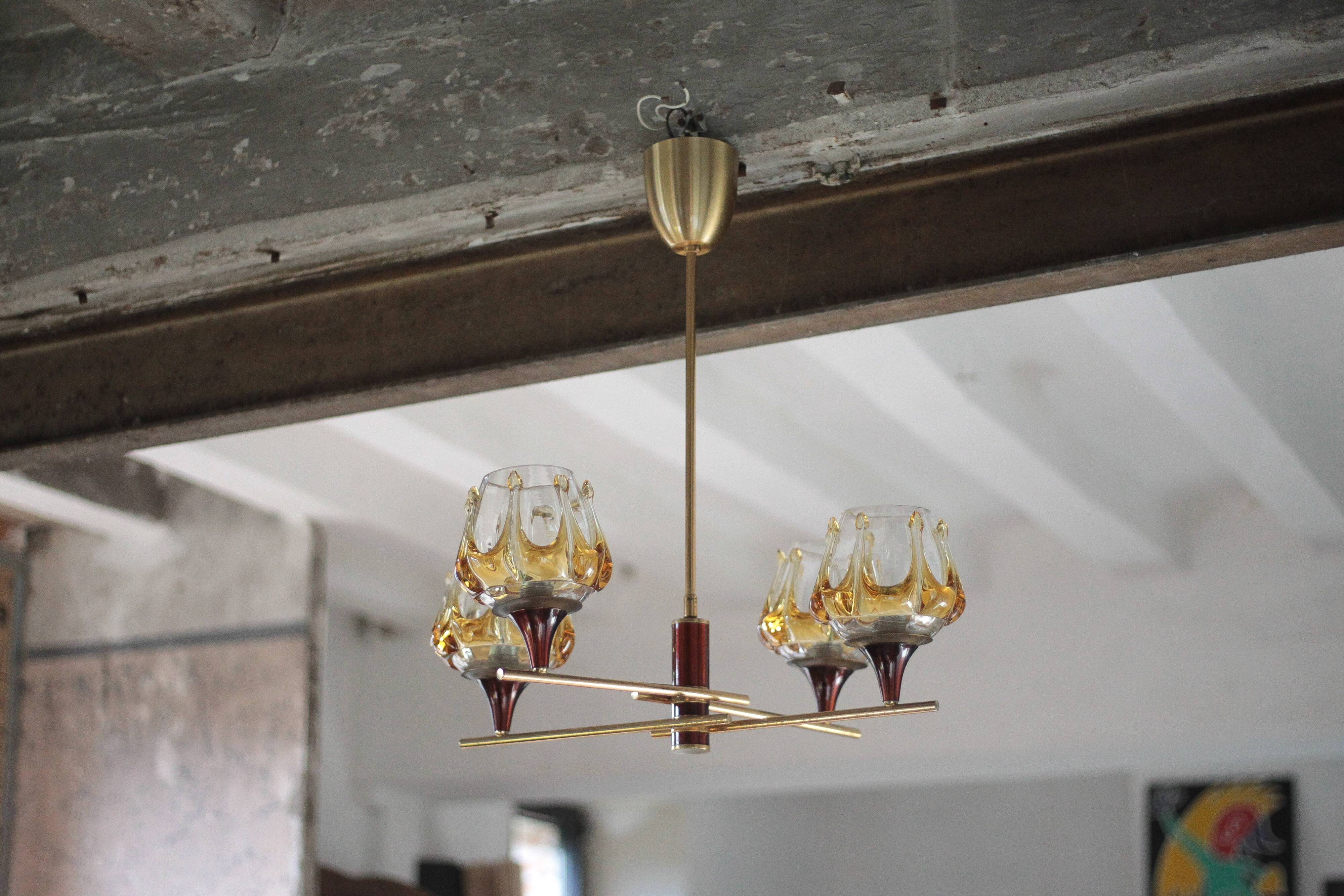 Vintage pendant light, Oberglass Austria glass pendant light, Murano style