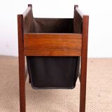 Danish magazine rack in rosewood and leather, 1960.