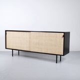 Enfilade florence knoll model 116 wood leather and raffia 1960