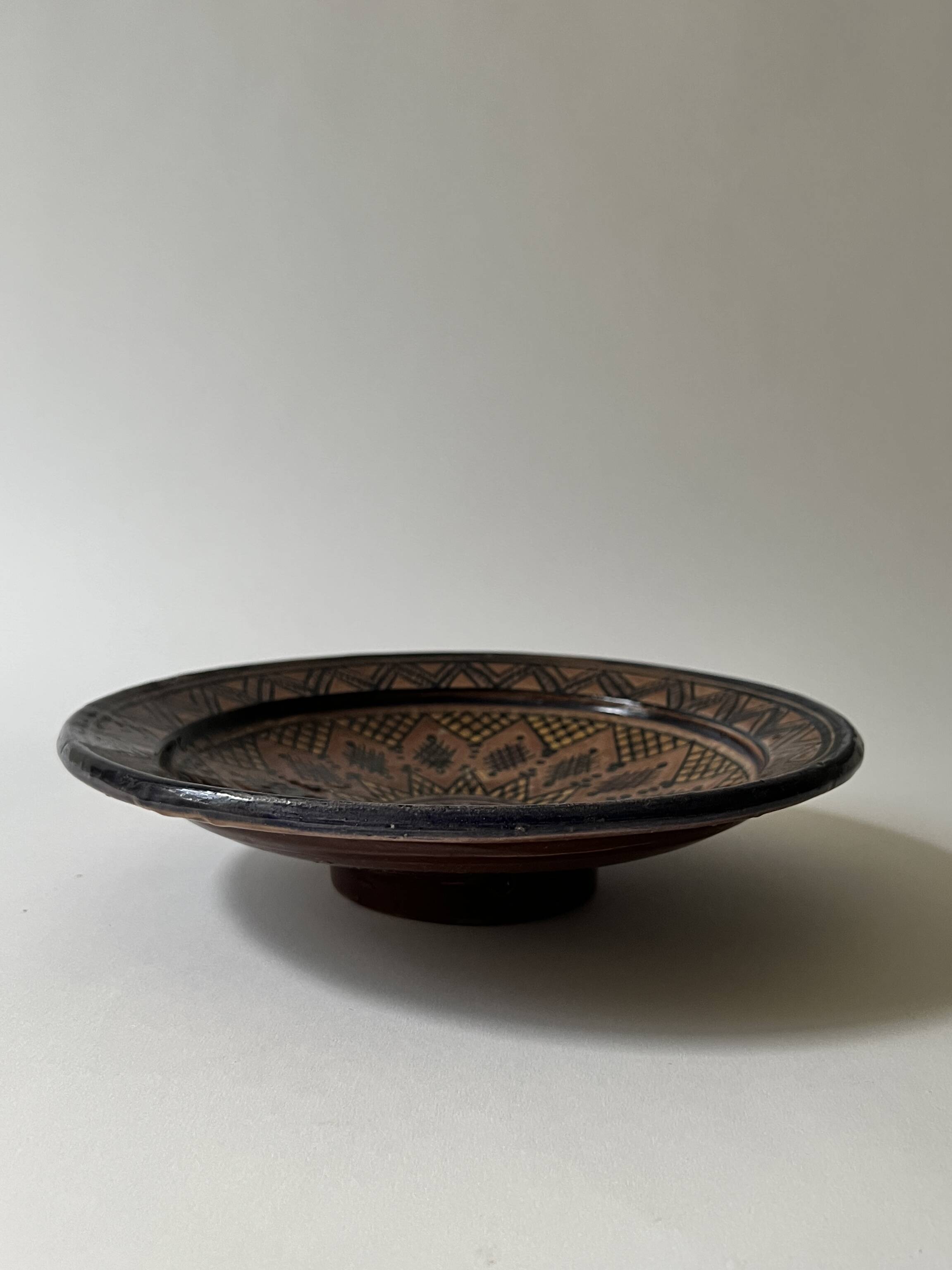 Vintage ceramic pottery salad bowl, signed, Berber work