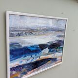 1995 Modern "Winter Blue" Swedish Abstract Modernist Landscape Oil Painting, Framed