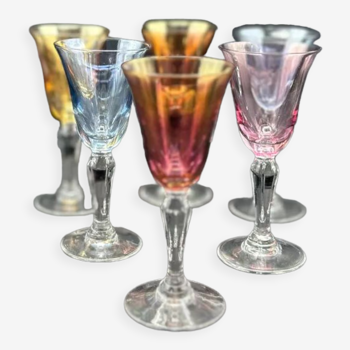 6 crystal coloured liquor glasses