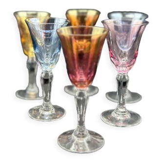 6 crystal coloured liquor glasses