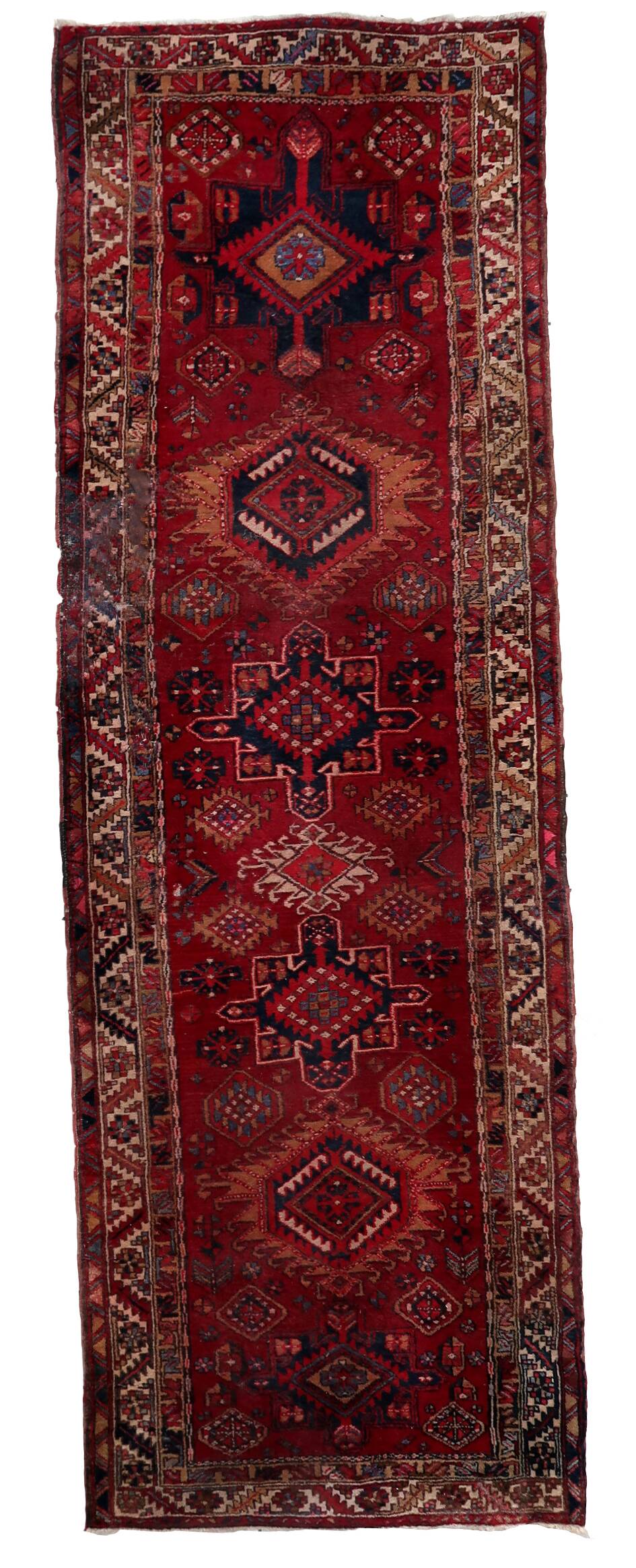 Tapis coureur vintage du Moyen-Orient Malayer fait main en laine 108 x 321