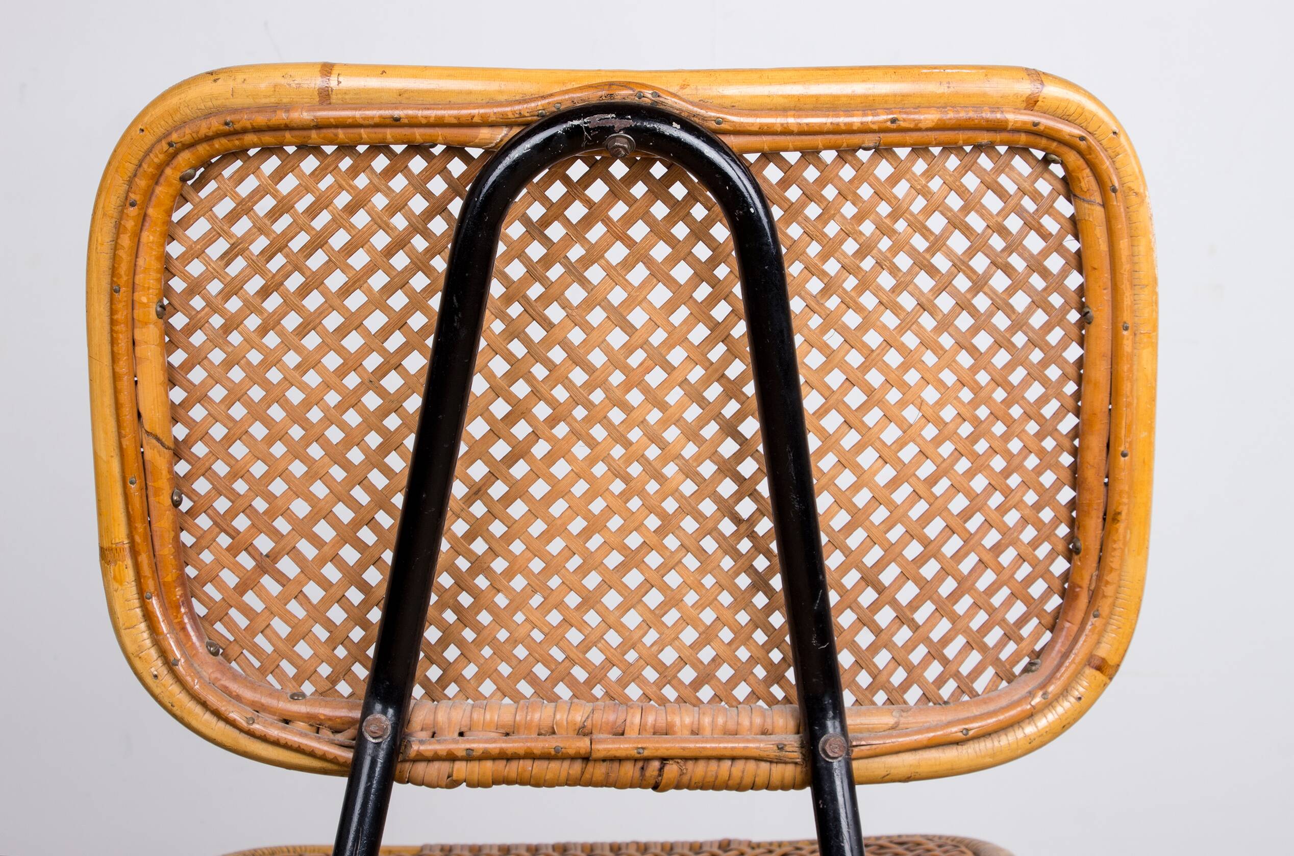 Vintage rattan and metal chair by Dirk Van Sliedrecht for Rohé Noordwolde 1950.