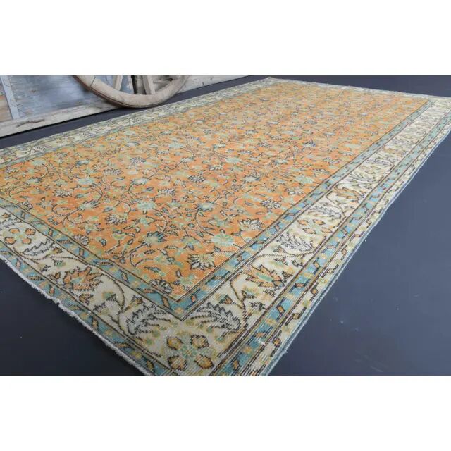 Vintage Turkish Oushak handmade wool cotton orange rug 161x267