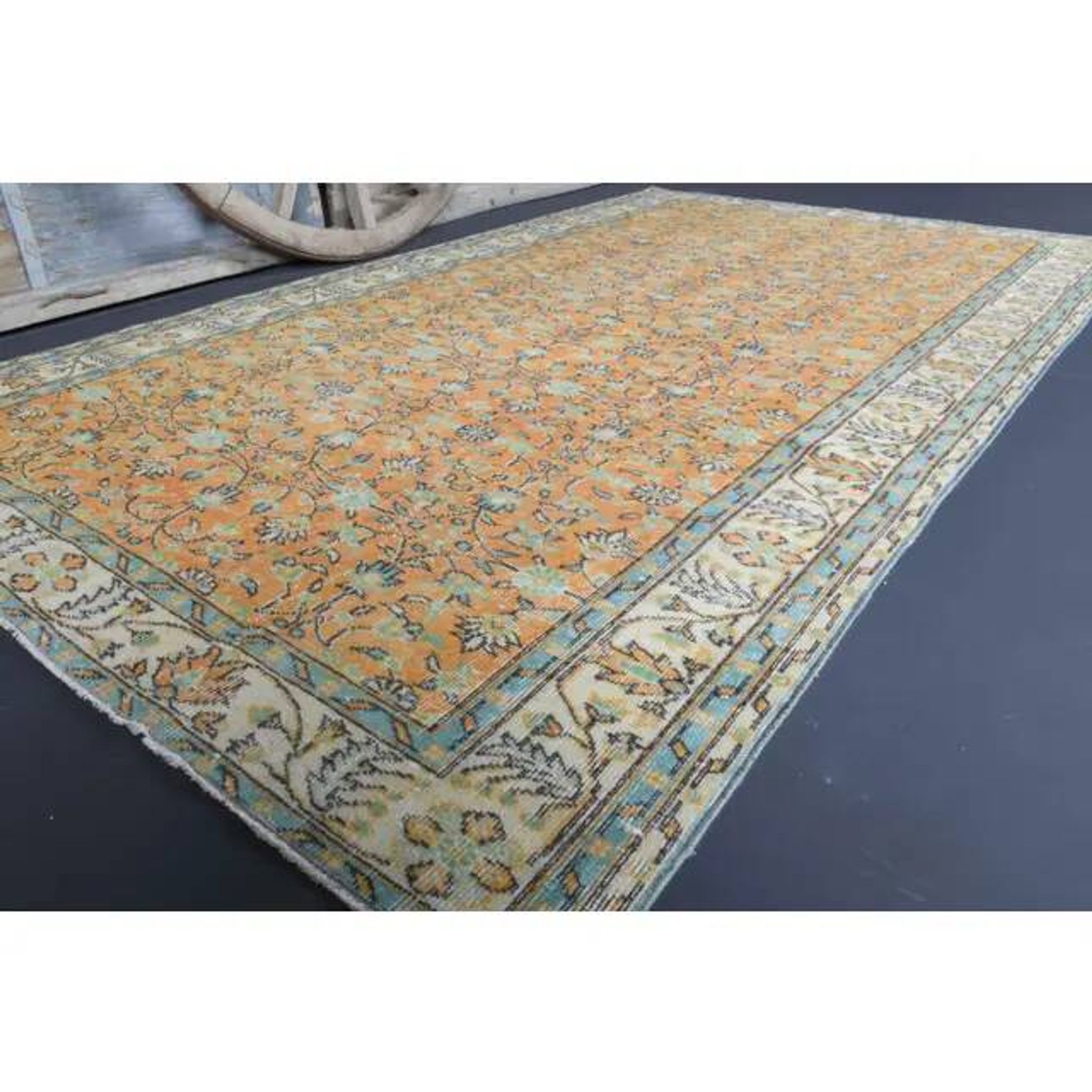 Vintage Turkish Oushak handmade wool cotton orange rug 161x267