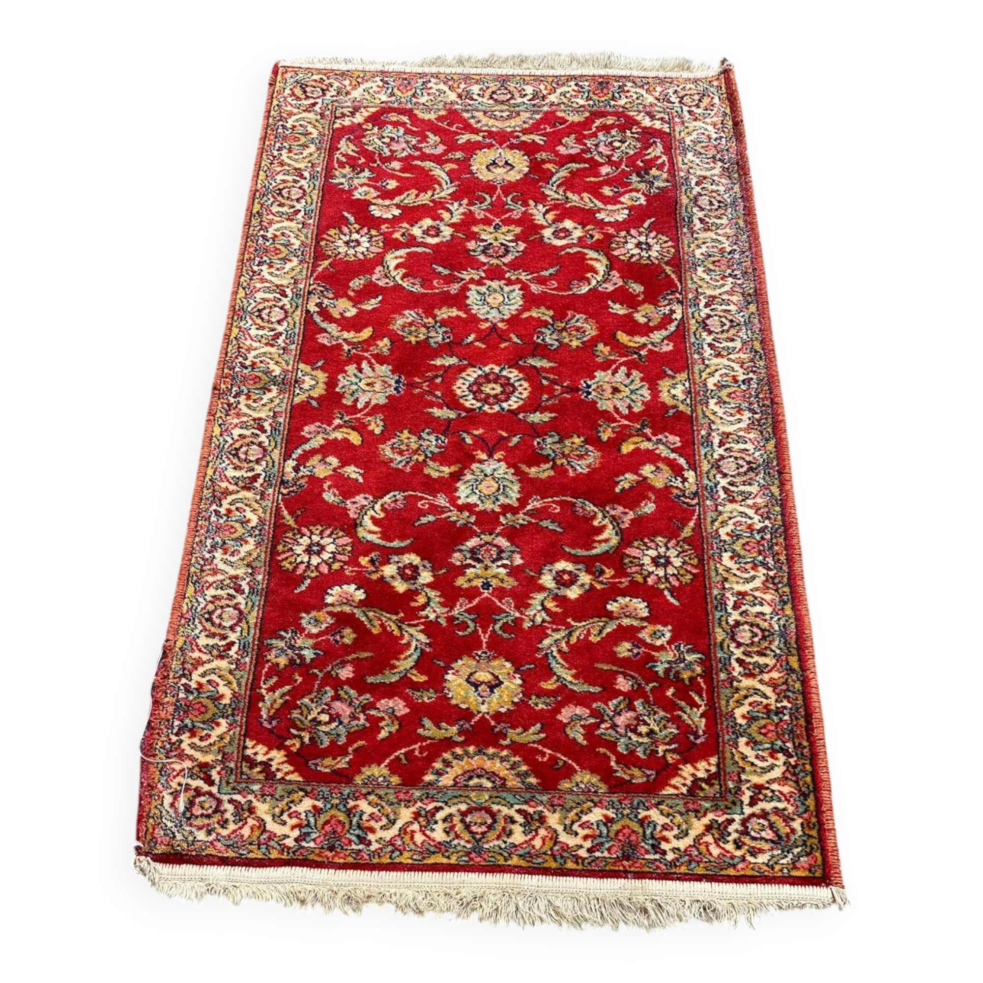 Tapis persan en laine bordeaux fleurs fait main 140x70