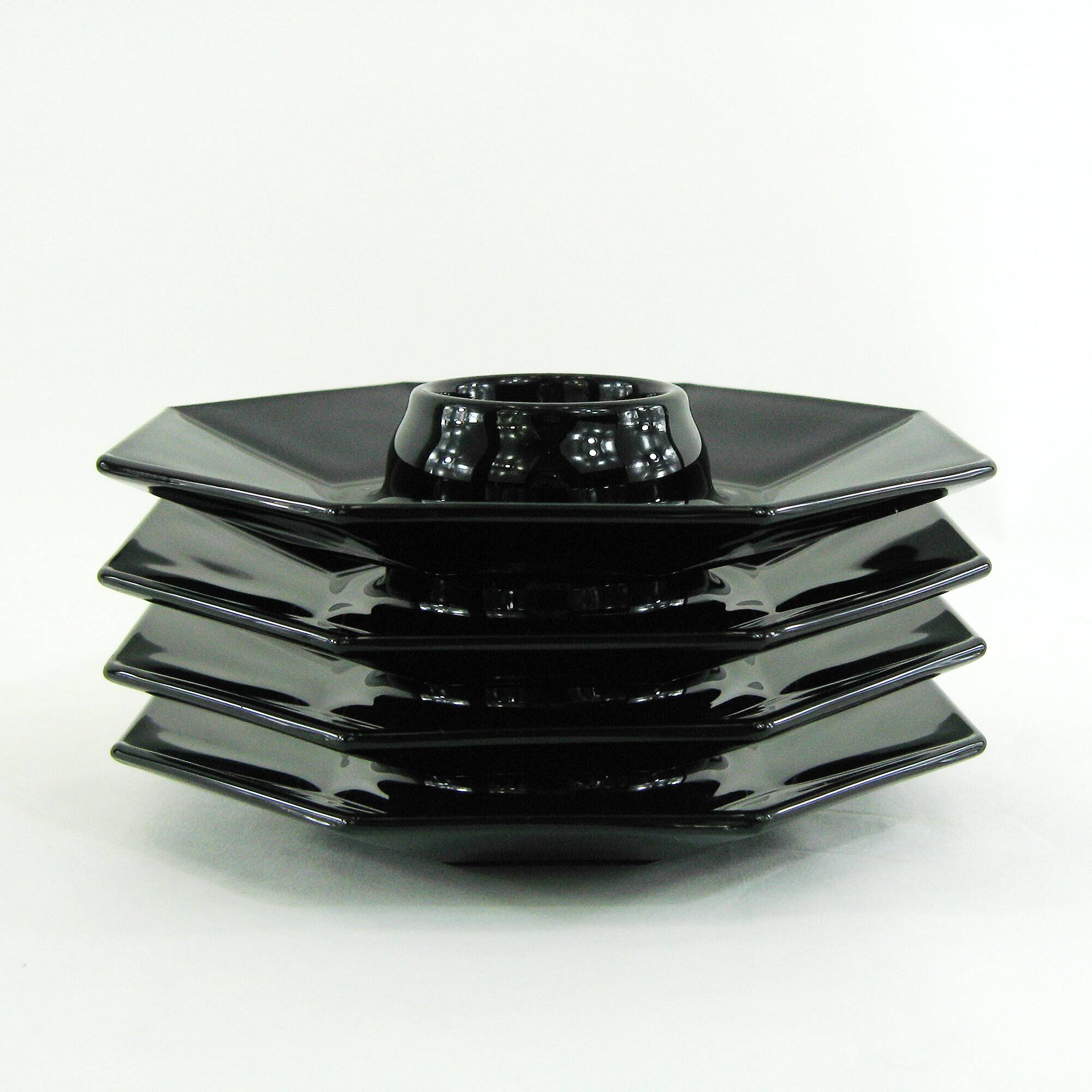 4 egg cups in opal and black tempered glass - Octime Arcoroc Luminarc France - vintage 80s