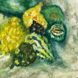 Still life painting of squash and pitcher