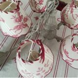 Lustre with 5 branches in bronze and grey, Gustavo style, lampshade in toile de Jouy.