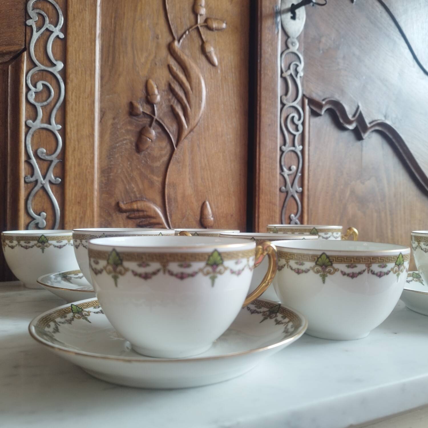 8 Art Deco Sigismond Maas cups Limoges porcelain