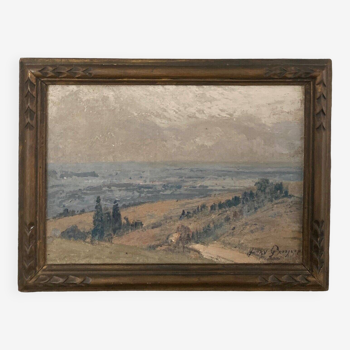 Huile sur toile par Henry Grosjean paysage La Bresse Jura XXe