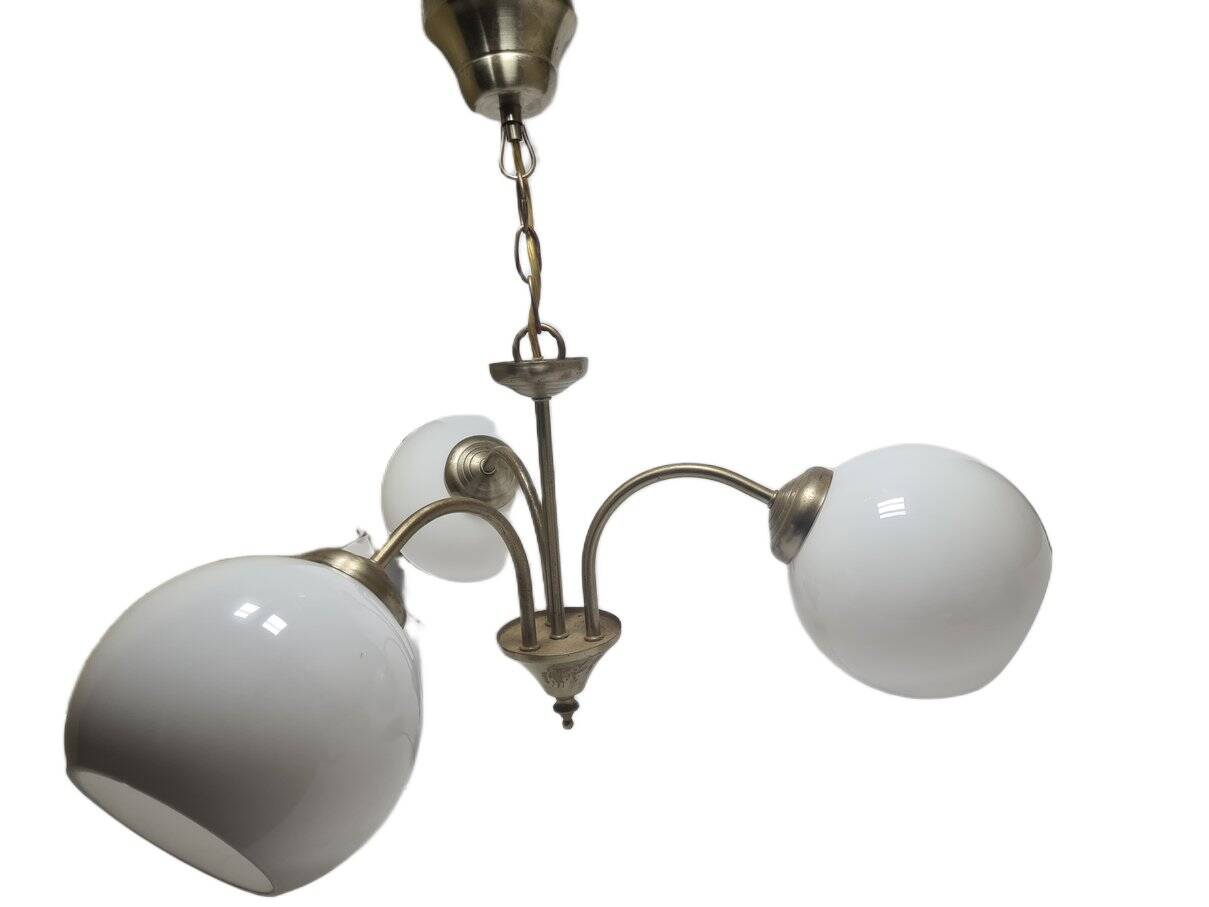 Art Deco glass and brass chandelier, Poland, 1970s