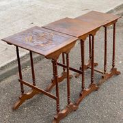 3 nesting tables in Art Nouveau style, made of solid wood and marquetry from the 19th century.