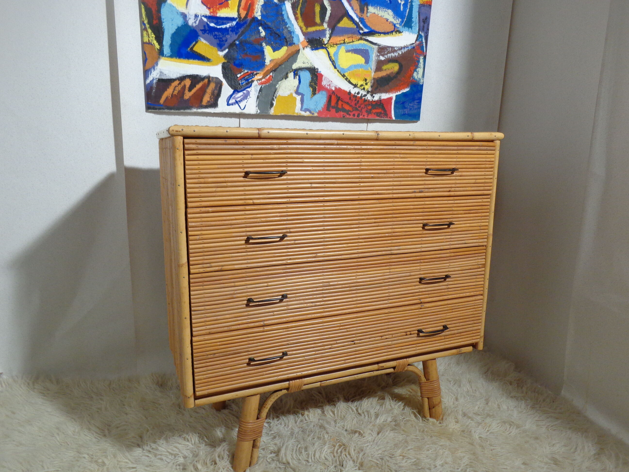 Bamboo and rattan chest of drawers  of the 60s