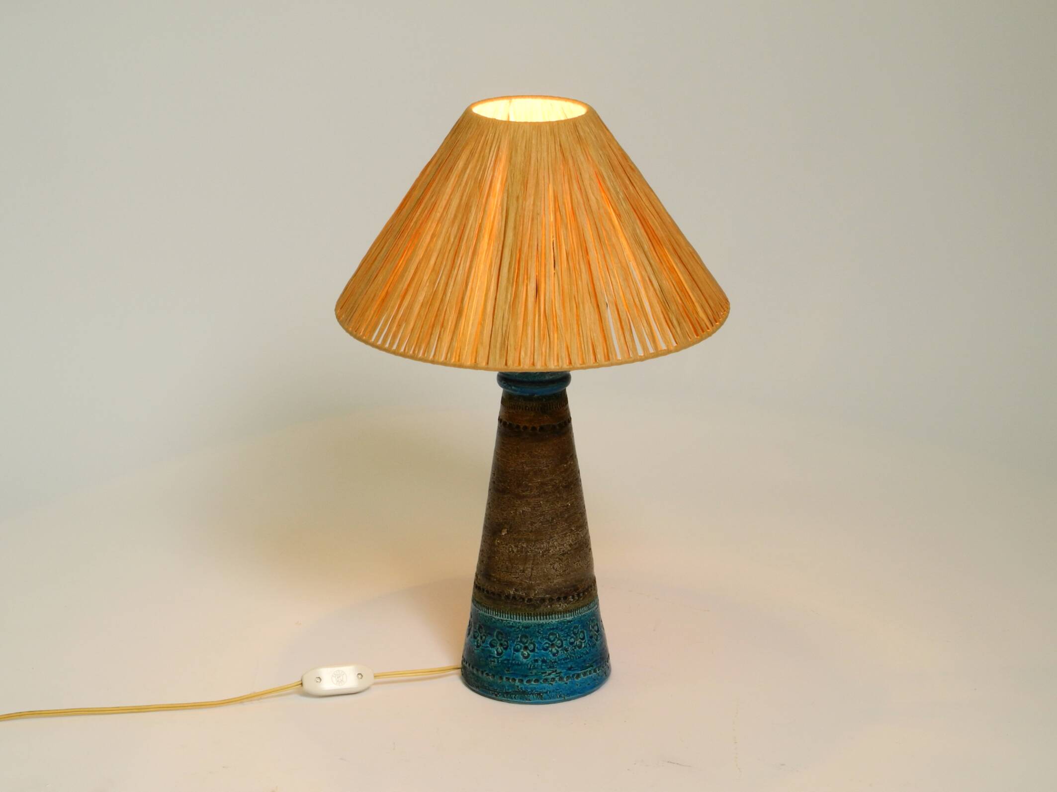 1960s Rimini Blue ceramic table lamp by Aldo Londi for Bitossi Italy