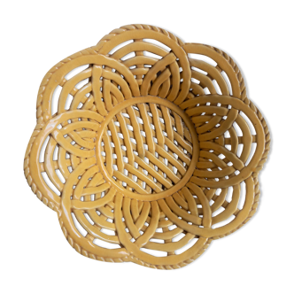 Yellow braided ceramic fruit basket