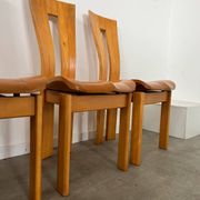 4 old French design solid elm chairs from the 70s vintage