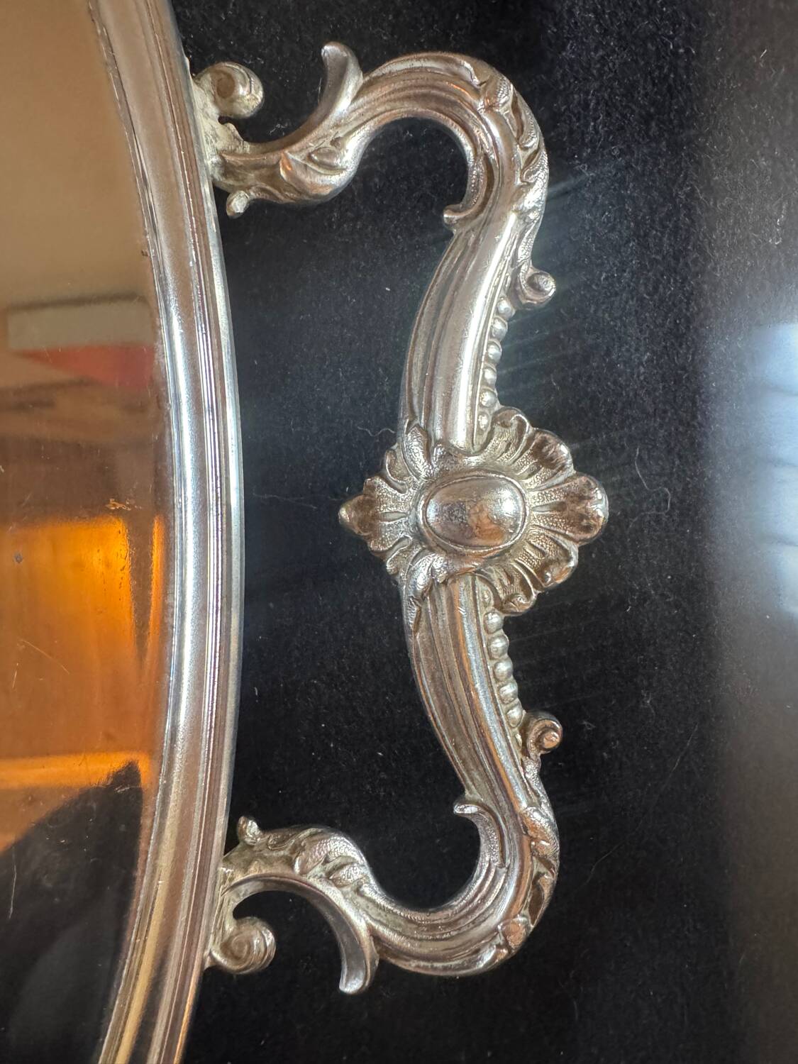 Large silver tray with rocaille handles – mid-20th century