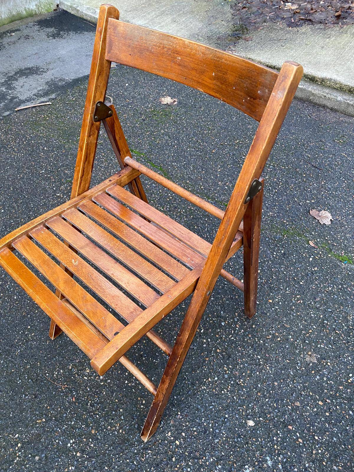 2 vintage folding wooden chairs