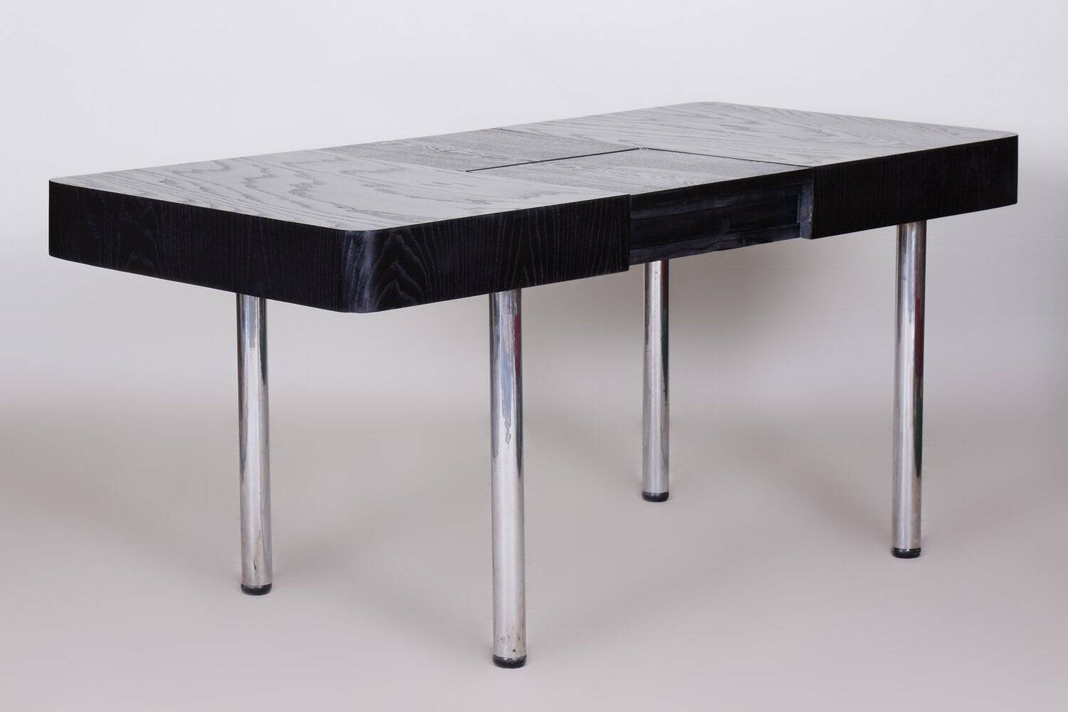 Bauhaus Extendable Dining Table in Oak Veneer and Chrome, 1930s
