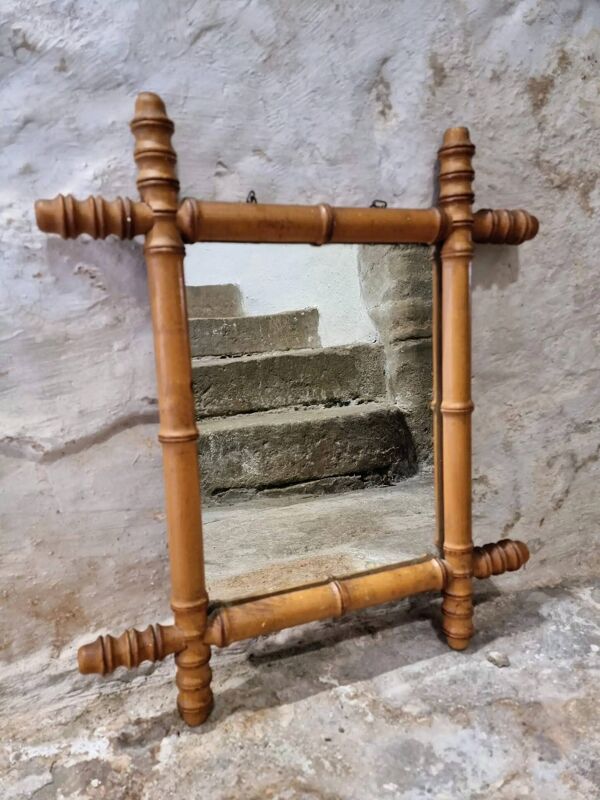 Miroir français en bois imitant le bambou, début du 20ème siècle