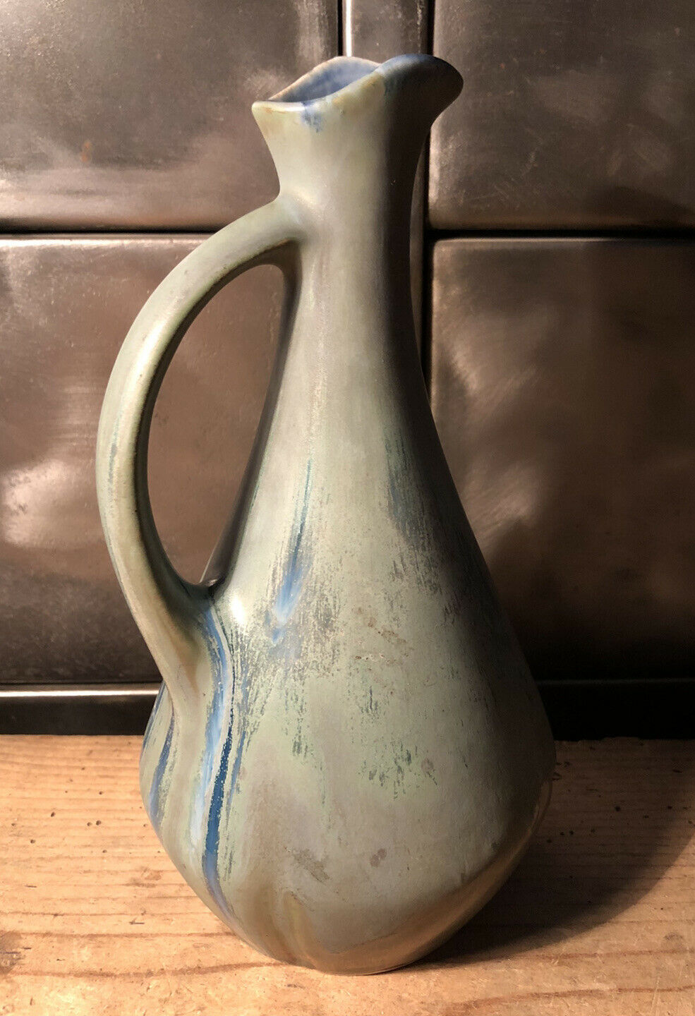 Pitcher in ceramic flame bluish gray signed GP