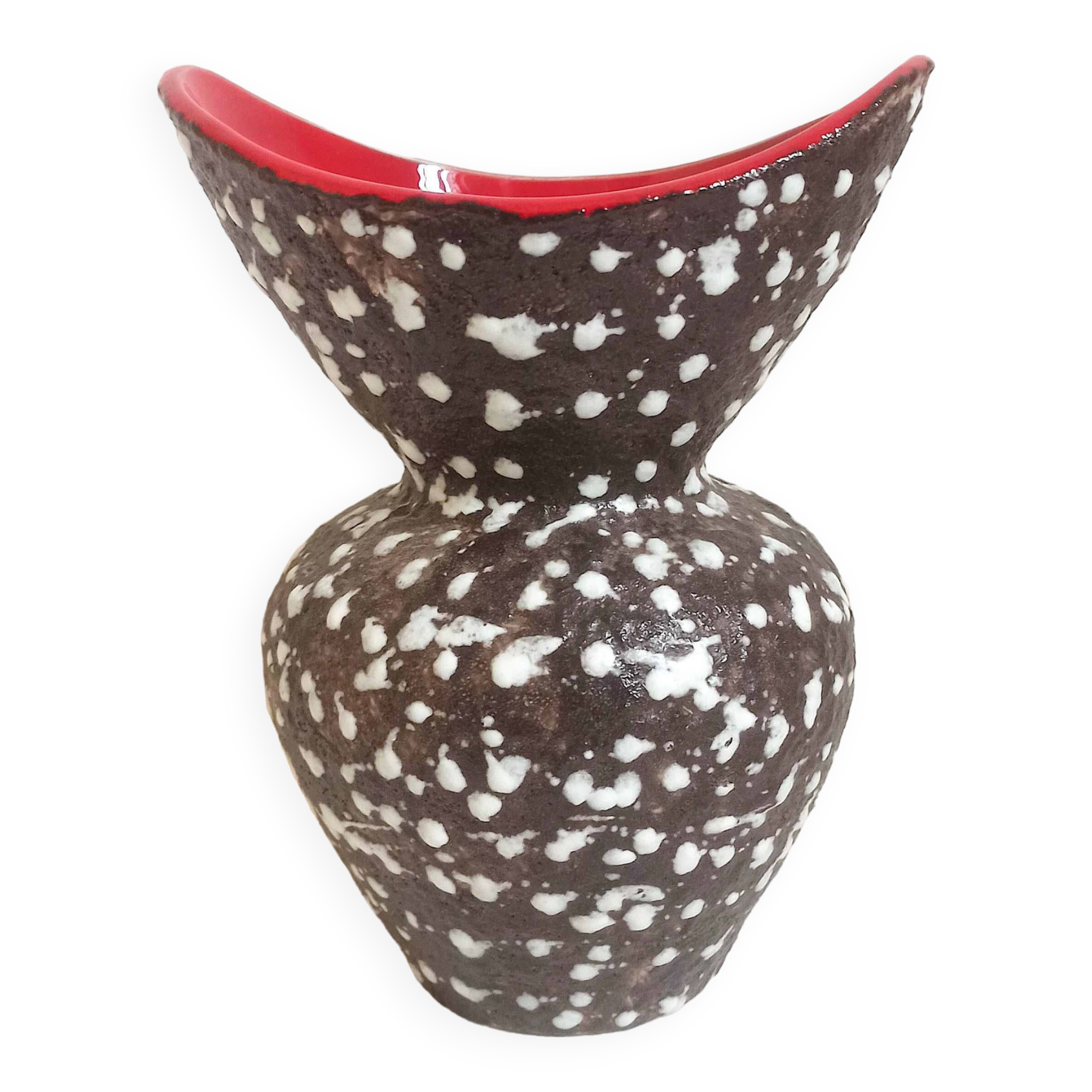 Vallauris Fat Lava Vase Red black 1950s Height 27 cm