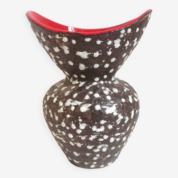 Vase Vallauris Fat Lava Rouge noir Années 50 Hauteur 27 cm