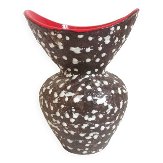 Vase Vallauris Fat Lava Rouge noir Années 50 Hauteur 27 cm