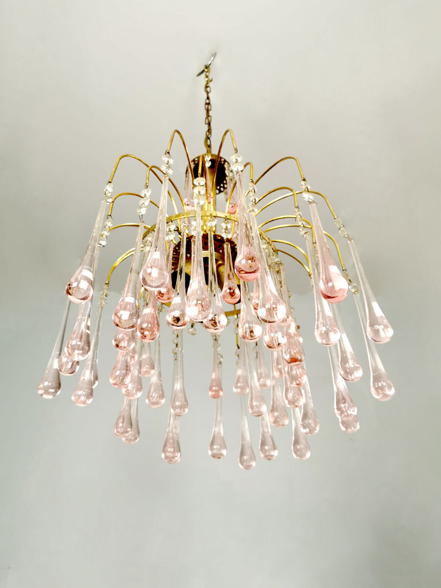 Lustre vintage en verre de Murano de conception italienne par Paolo ...
